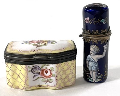 Lot 276 - Bilston Enamel Box and Scent Bottle