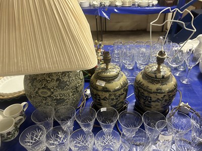 Lot 143 - Group of three table lamps, ceramic bodies...