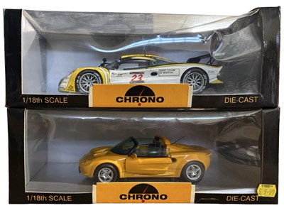 Lot 177 - A pair of boxed Chrono 1:18 scale racecars, to...