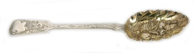 Lot 10 - A George IV silver berry spoon, bright cut...