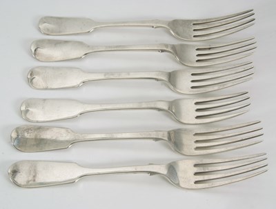 Lot 11 - A group of six Georgian fiddle pattern table...