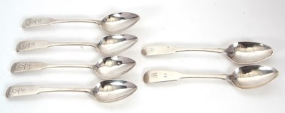 Lot 45 - A group of six silver fiddle pattern teaspoons,...