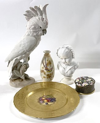 Lot 248 - Group of Porcelain Wares; Royal Dux Parrot, Porcelain Bust, Worcester Plate etc