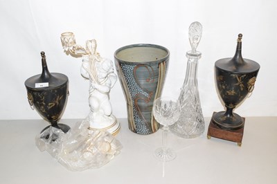 Lot 16 - Mixed lot, cherub vase, decanters, pair of...