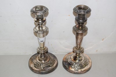 Lot 64 - Pair of silver plated candle sticks