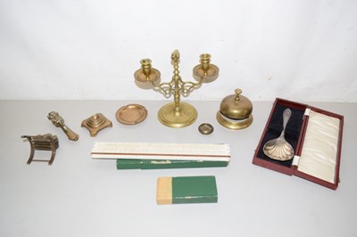 Lot 90 - Mixed lot, brass candle stick, desk bell and...