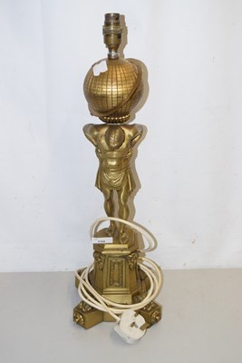 Lot 150 - A bronzed metal table lamp base formed as Atlas