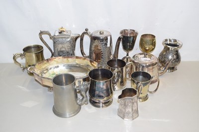 Lot 156 - Mixed Lot: Various silver plated tankards, tea...