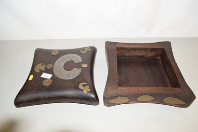 Lot 185 - An Oriental hardwood box with applied metal...