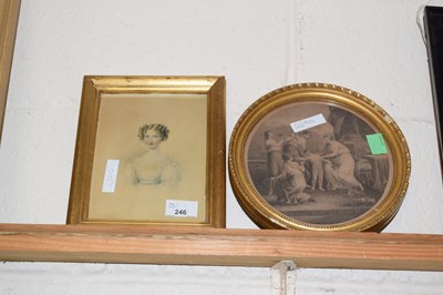Lot 246 - Portrait print of a young lady together with a...