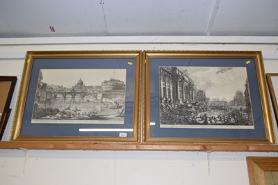 Lot 251 - A pair of Italian monochrome engravings...