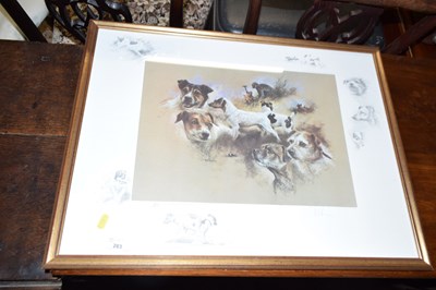 Lot 283 - A coloured print of terriers, framed and glazed