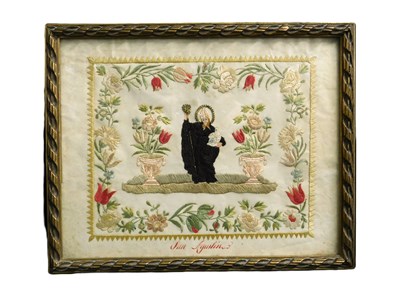 Lot 125 - A silkwork picture of San Agustin, with figure...