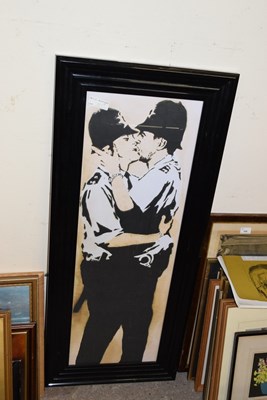 Lot 368 - Coloured print of kissing policeman after Banksy