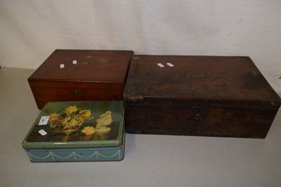 Lot 654 - Two wooden writing boxes and a tin containing...