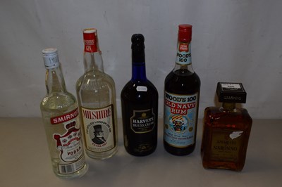 Lot 686 - Five bottles of spirits to include Woods Old...