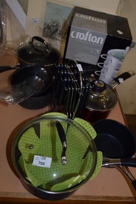Lot 700 - Collection of various saucepans, cutlery etc