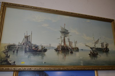 Lot 744 - A large framed print of boats