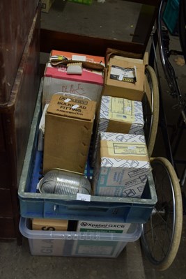 Lot 827 - Two boxes of various light fittings and garage...