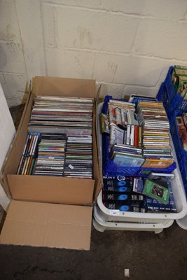 Lot 887 - Four boxes of various VHS tapes, CD's etc