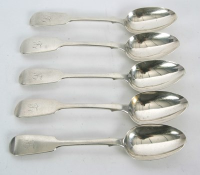 Lot 68 - Group of five fiddle pattern silver...
