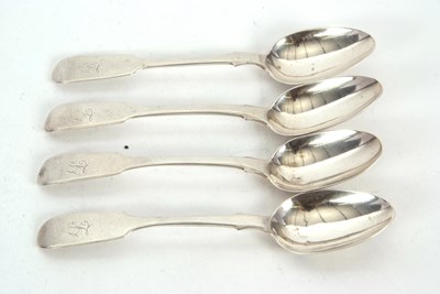 Lot 84 - Group of four fiddle pattern silver teaspoons,...