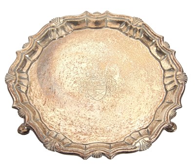 Lot 97 - A George II silver card salver of shaped...