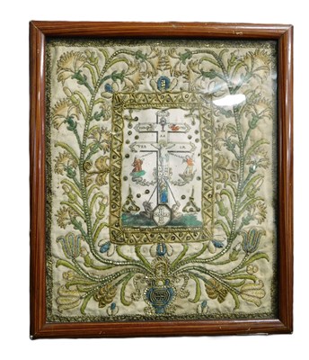 Lot 126 - A late 18th century embroidered picture,...