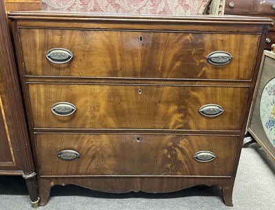 Lot 421 - A late Georgian mahogany three drawer chest of...