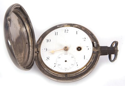 Lot 199 - A silver Hunter pocket watch with a key wound...