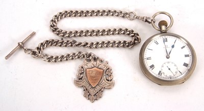 Lot 208 - An open face Omega pocket watch with silver...