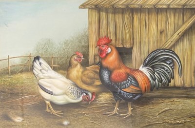 Lot 96 - Carl Donner (b.1957), Chickens in a coupe,...