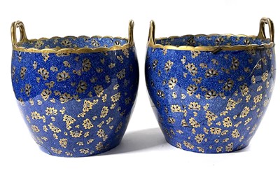 Lot 218 - Two jardinieres, the blue ground decorated...