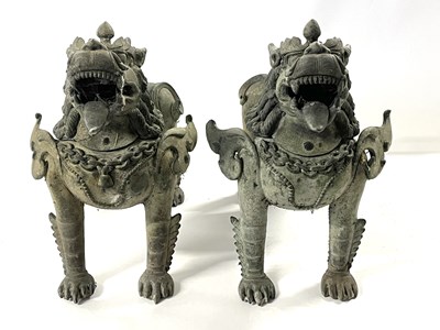 Lot 213A - Pair of Chinese bronze temple dogs Qing Dynasty