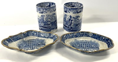 Lot 263 - Two large 19th Century flow blue tankards...