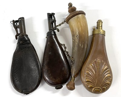 Lot 315 - A quantity of 19th Century powder flasks, two...