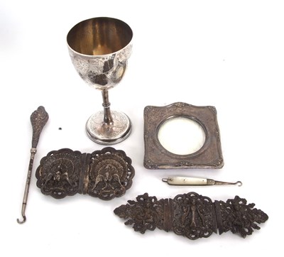 Lot 59 - Mixed Lot: A Victorian silver goblet chased...