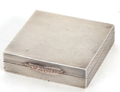 Lot 112 - A George VI silver pill box of square form,...