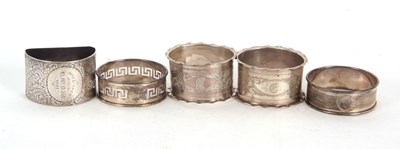 Lot 116 - Group of five hallmarked silver serviette...