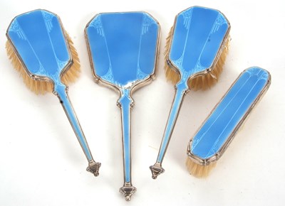 Lot 173 - Art Deco four piece silver and enamel dressing...