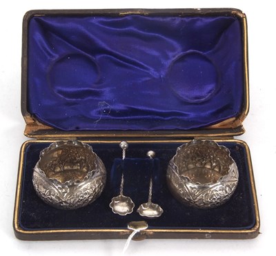 Lot 184 - A cased pair of late Victorian silver cauldron...