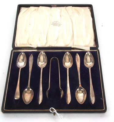 Lot 185 - Cased part George V silver teaspoon and tong...
