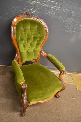 Lot 542 - A Victorian green button velvet upholstered...