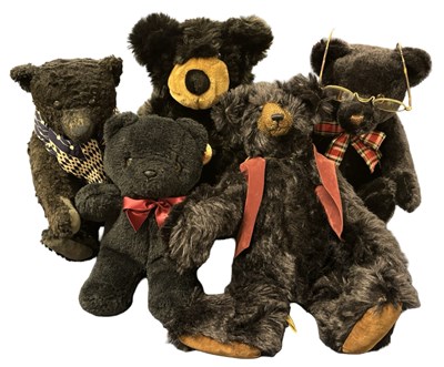 Lot 263 - Five black collector's teddy bears, to include:...