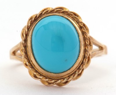 Lot 50 - A 9ct turquoise ring, the oval turquoise...