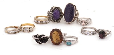Lot 179 - A mixed lot of silver rings: to include blue...