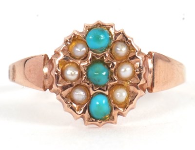 Lot 6 - A late Victorian 9ct turquoise and seed pearl...