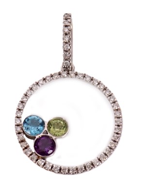 Lot 121 - An 18ct diamond and gemset pendant, the round...