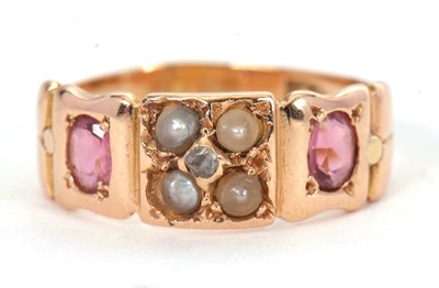 Lot 13 - A 15ct seed pearl, pink gemstone and diamond...