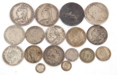 Lot 103 - Victorian/Early 20th Century Silver Coinage; Crowns, Half Crowns etc